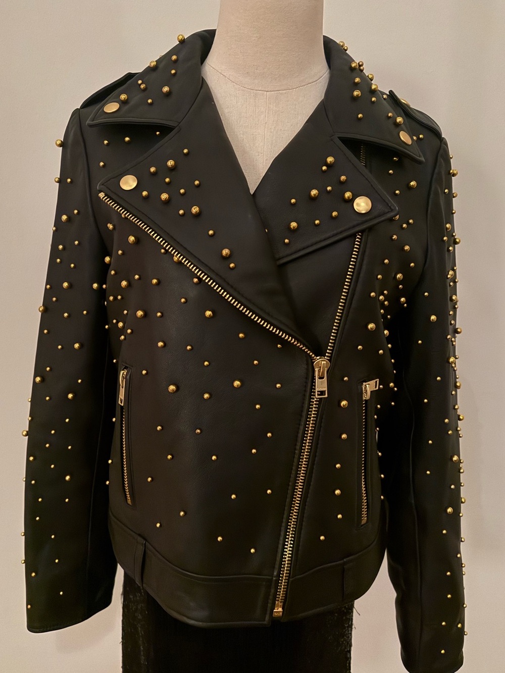 ESCADA Black Leather Studded Moto Jacket Size 38